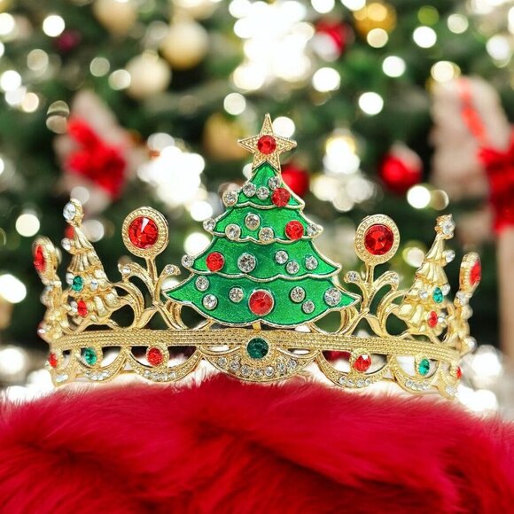 Christmas Tree headband, Christmas Tree crown, Gold Christmas Tiara, Xmas Gifts - Picture 6 of 7